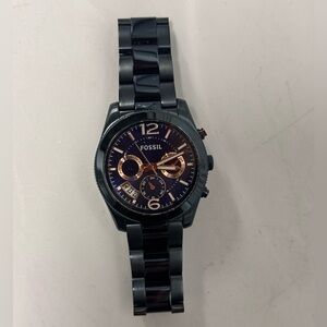 Fossil Perfect Boyfriend Blue Stainless Steel Chronograph Watch w/Rose Gold